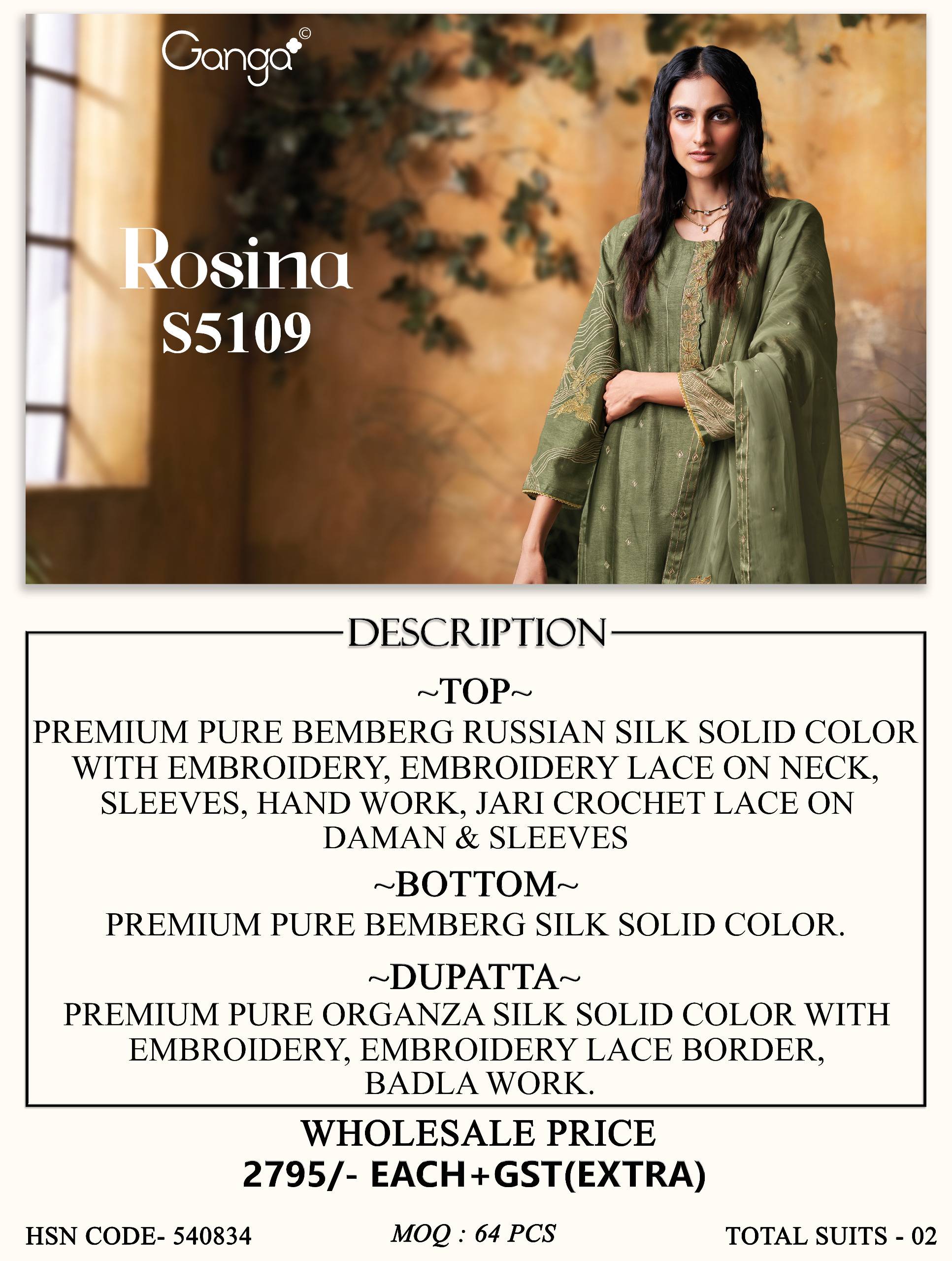 ROSINA 5109 SERIES BY GANGA FASHION Beautiful Colourful PURE BEMBERG Dresses At Wholesale Price
